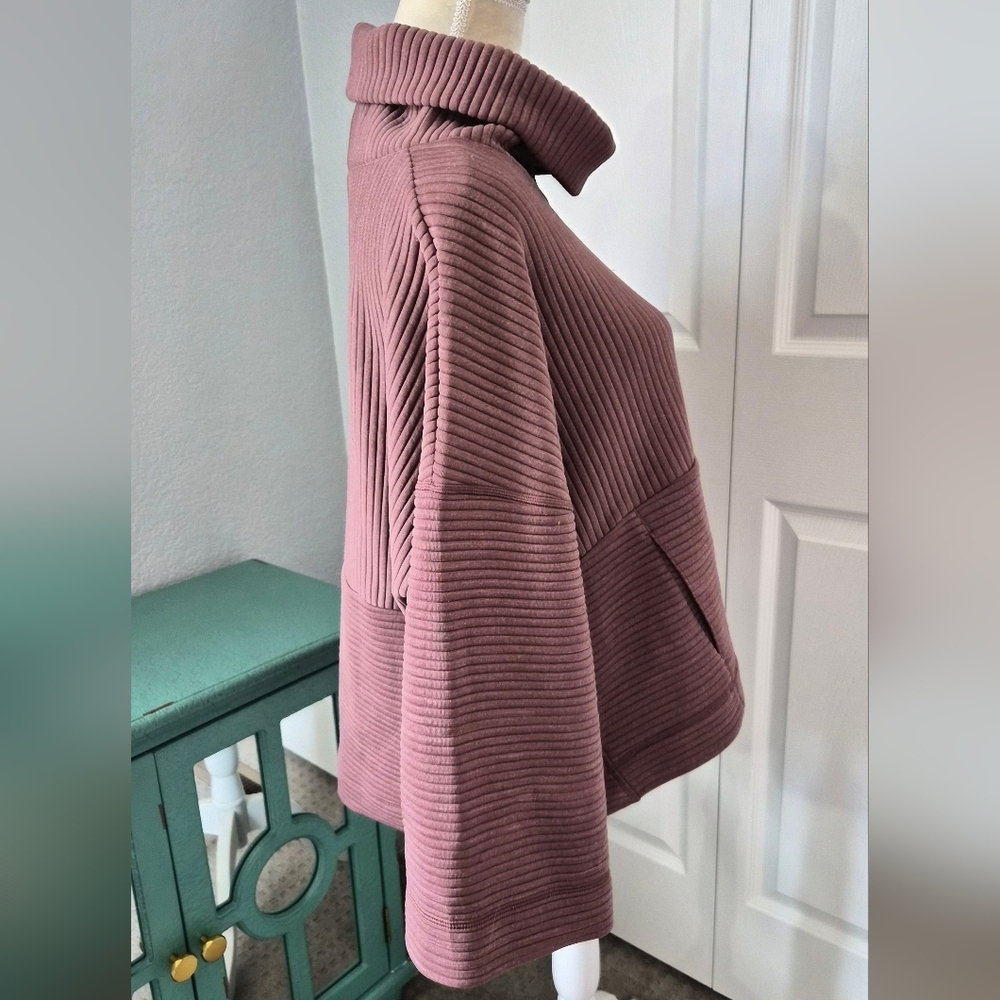 Lucy Inner Journey Pullover Size Large Funnel Neck Ribbed Cropped Mauve - Picture 3 of 10